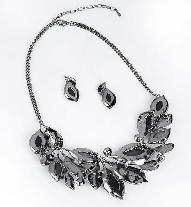 Vintage Statement Jewelry Set Leaf Floral Bohemian Boho Statement Necklace Earring Set Crystal Fashion Costume Jewelry