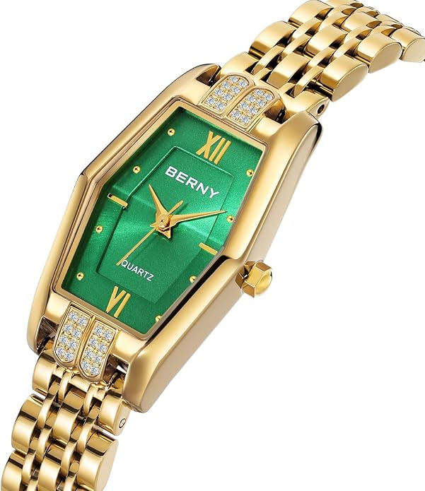 BERNY Gold Watches for Women Dainty Hexagon Ladies Quartz Wrist Watches Stainless Steel Band Fashion Analog Watch Luxury Bracelet