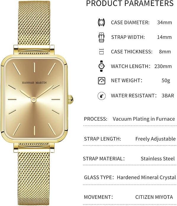 HANNAH MARTIN Watches for Women Waterproof Ladies Analog Quartz Wrist Watches Stainless Steel Band Fashion Dainty Female Watch Luxury Bracelet Diamond