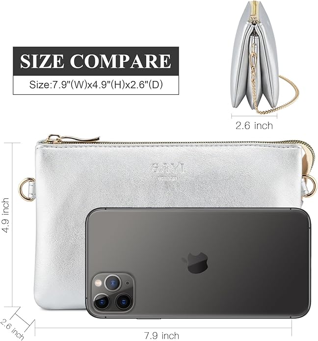 Wristlet Purses for Women, Vegan Leather Crossbody Evening Zip Clutch Bag with Strap | Vegan Leather, Evening, Zip, with Strap