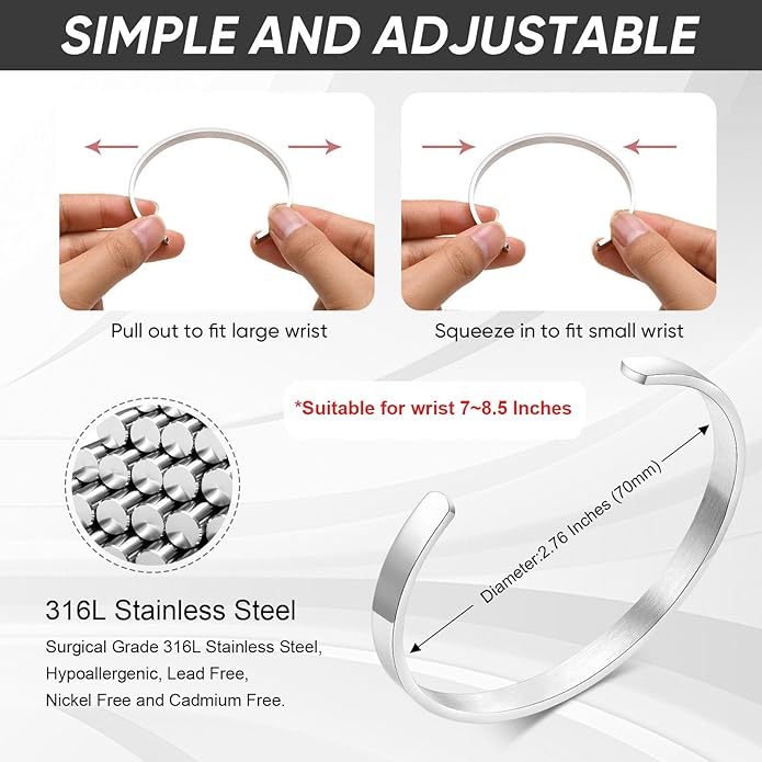 MEALGUET Stainless Steel Mens Cuff Bracelet : Minimal Cool Silver/Black/Gold Plated Open Metal Cuff Bangle Bracelets for Men,Mens Bracelet Jewelry Gift