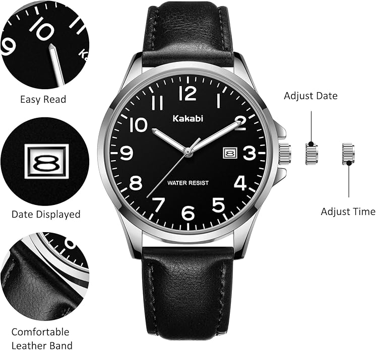 Watch for Men, Fashion Minimalist Wrist Watch Waterproof Quartz Analog Date with Leather Strap