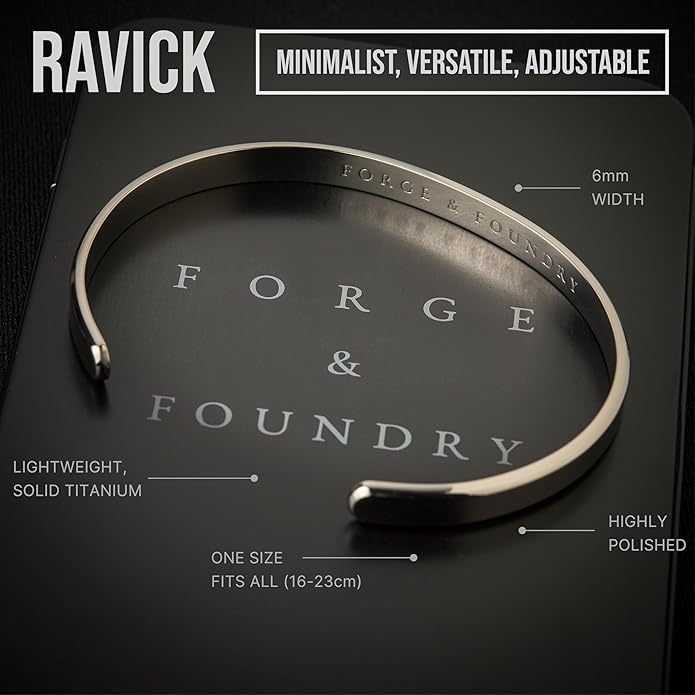 Forge & Foundry Men's Minimalist Titanium Cuff Bracelet | Versitile Unisize Waterproof | Design-Led Artisan Jewelry, from London | Ravick