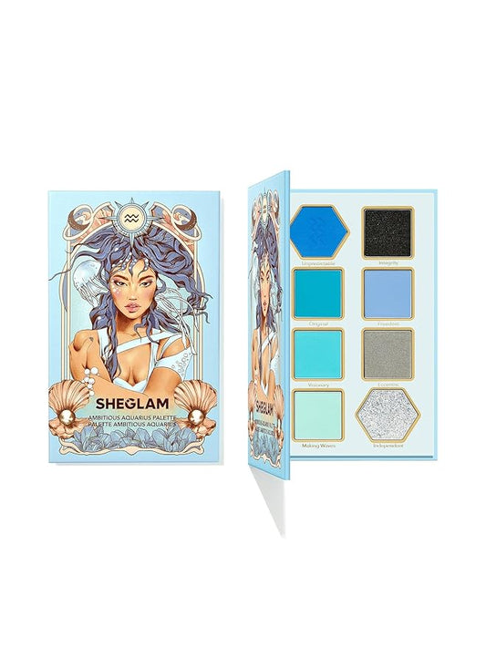 SHEGLAM Glitter Metallic Eyeshadow Palette 8-Color High Pigment Silver Blue Long Wearing Horoscope Collection Eye Shadow Palette - Ambitious Aquarius