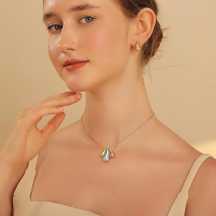 Dainty Geometric Jewelry Set for Women - Stainless Steel Necklace & Earrings Minimalist Matching Set