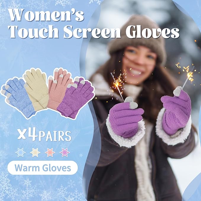 Omisy 4 Pairs Winter Gloves Women Touchscreen Cold Weather, Valentines Day Gifts for Her Wife Mom Girlfriend, Wam Mitten