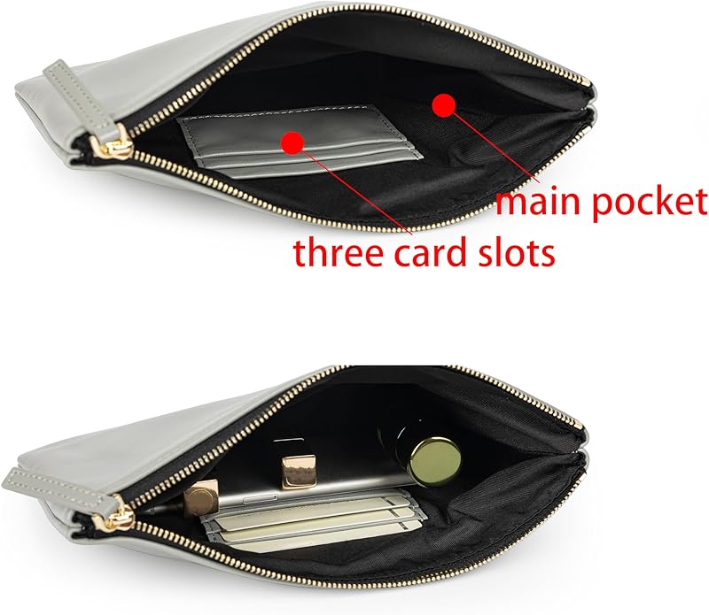 DORIS&JACKY Lambskin Leather Wristlet Clutch Purse for Women Soft Designer Slim Cell Phone Pouch Bag with Detachable Strap