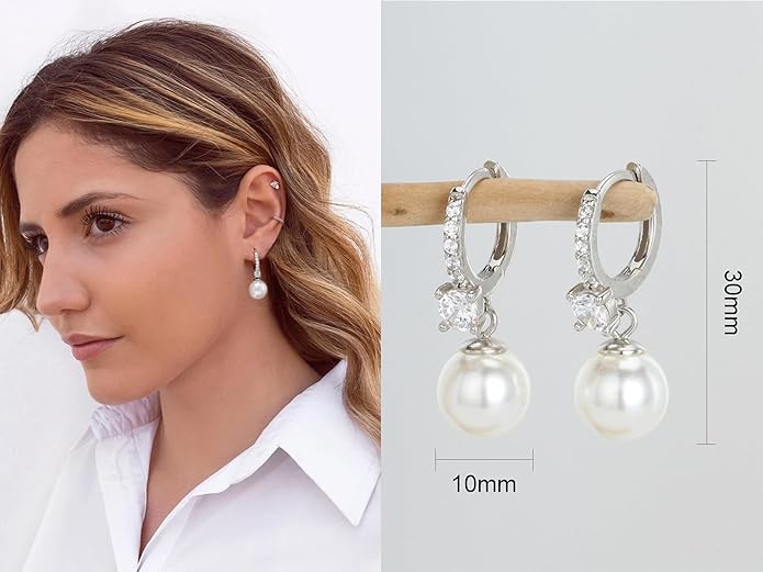 Long Pearl Earrings for Women 925 sterling silver Pearl Dangle Earrings Hypoallergenic Elegant Wedding Pearl Tassel Earrings for Bridal Christmas Gift…