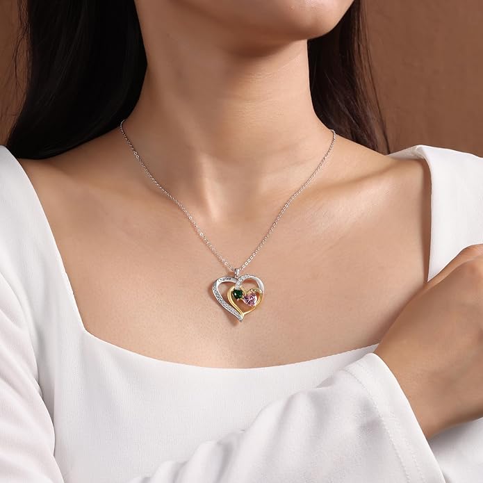 GLAMCARAT Personalized mothers necklace with birthstones names sterling silver jewelry for women customized engraved necklace