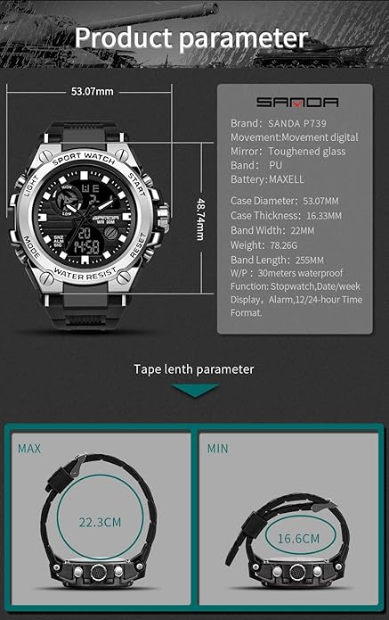 KXAITO Men's Watches Sports Outdoor Waterproof Military Watch Date Multi Function Tactics LED Alarm Stopwatch