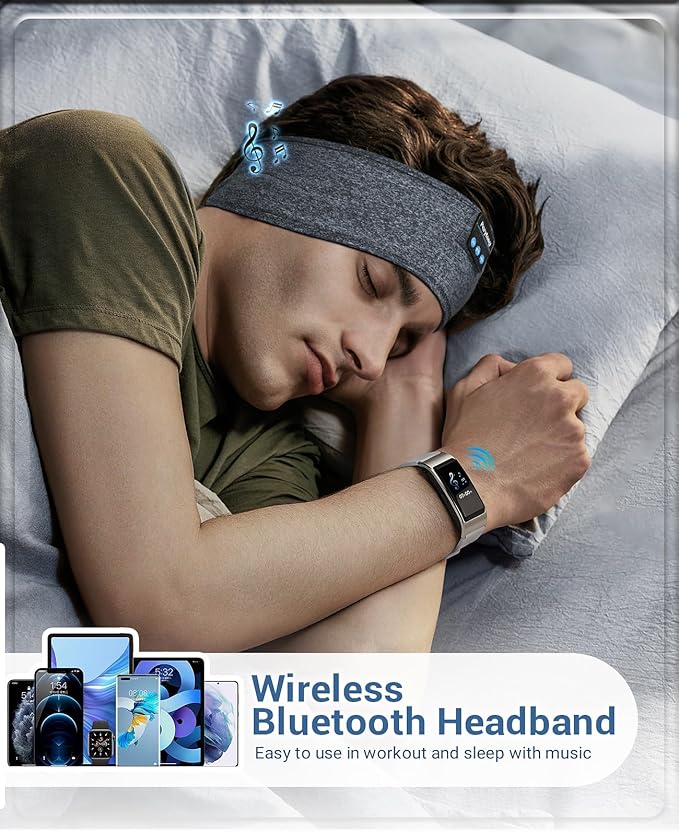 Perytong Sleep Headband Headphones Bluetooth, Sleeping Headphones Wireless for Side Sleepers, Over-Ear Headphones Eye Mask Sports Headband with HD Stereo Speakers for Workout Running Travel Yoga