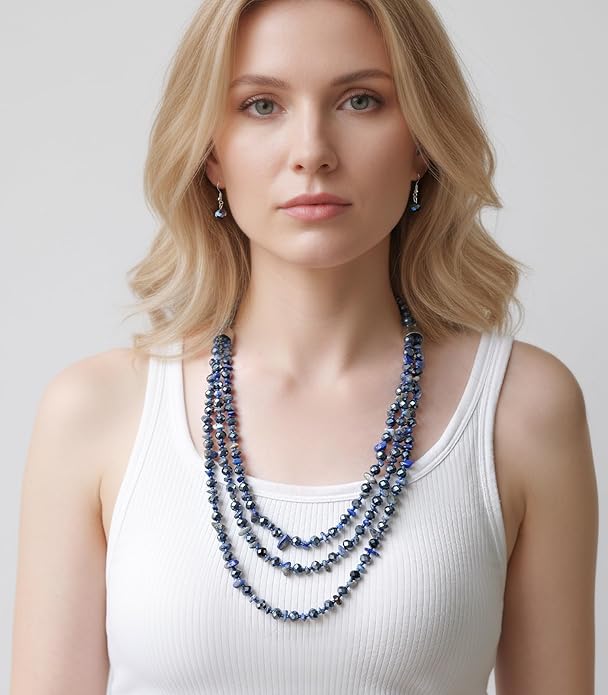 Layered Beaded Statement Necklace Multi Strand Crystal Beads Collar Necklace and Earring Sets for Women Fashion Costume Jewelry Set Gifts for Her