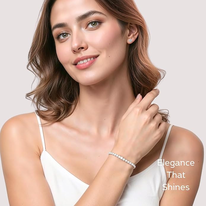 LOVE&LOVE Moissanite Tennis Bracelet for Women, Adjustable Bracelet 925 Sterling Silver 3/4mm D VVS1 Round Cut, Luxury Jewelry Gift for Wife Mom Girlfriend Birthday Anniversary