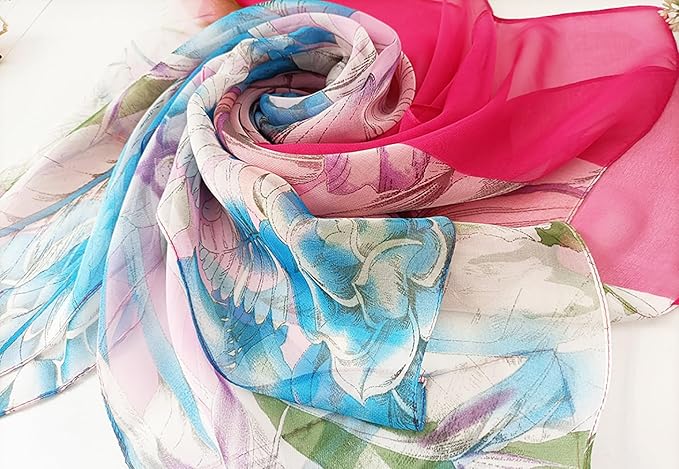 Pokeedioty Scarfs for Women Lightweight Fashion Scarves Elegant Floral Pattern Sheer Scarfs