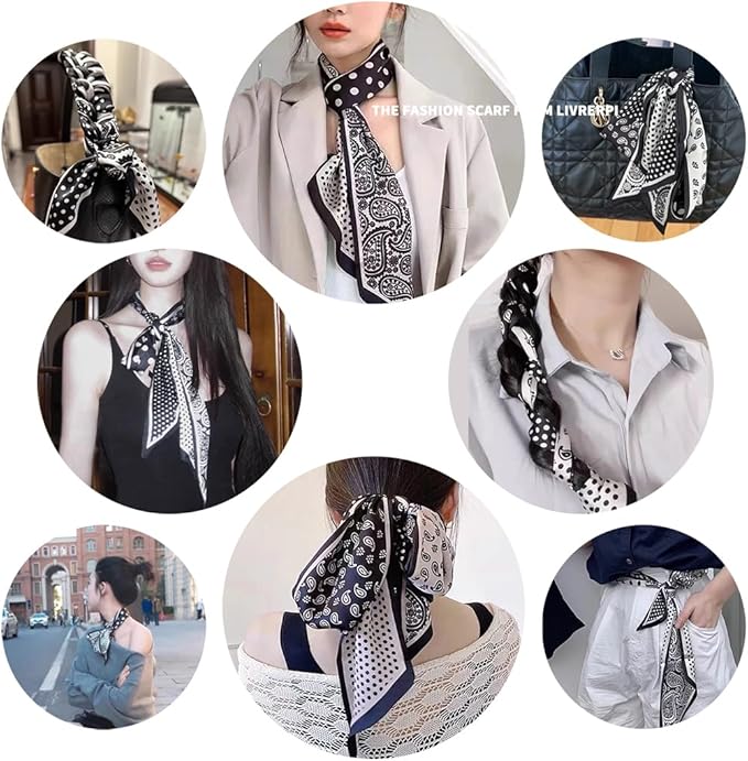 Livrerpi Silk Feeling Head Scarf Fashion Satin Hair Scarf Square Long Scarves for Women Gifts