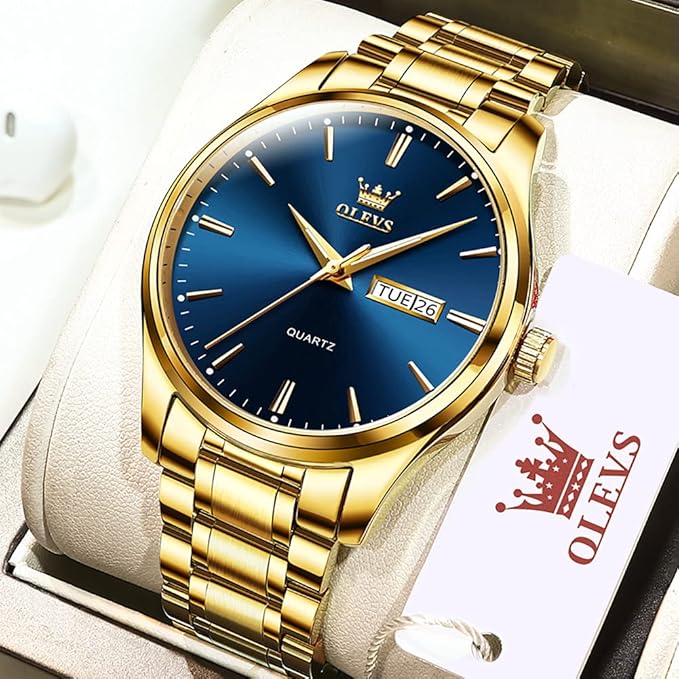 OLEVS Mens Gold Watches Analog Quartz Business Dress Watch Day Date Stainless Steel Classic Luxury Luminous Waterproof Casual Male Wrist Watches