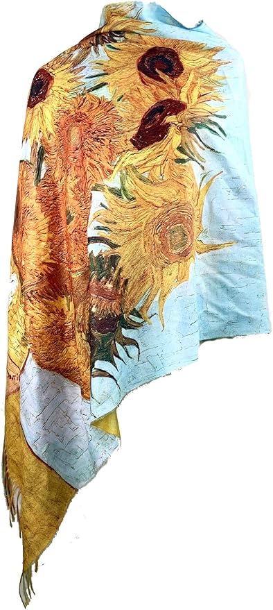 Plum Feathers Super Soft Cashmere Feel Double Sided Reversible Art Shawl Scarf Van Gogh Monet Klimt Inspired