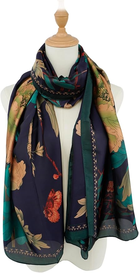 YOUR SMILE Large Mulberry Silk Feeling Long Stain Scarf Lightweight Sunscreen Shawls Wraps for Women