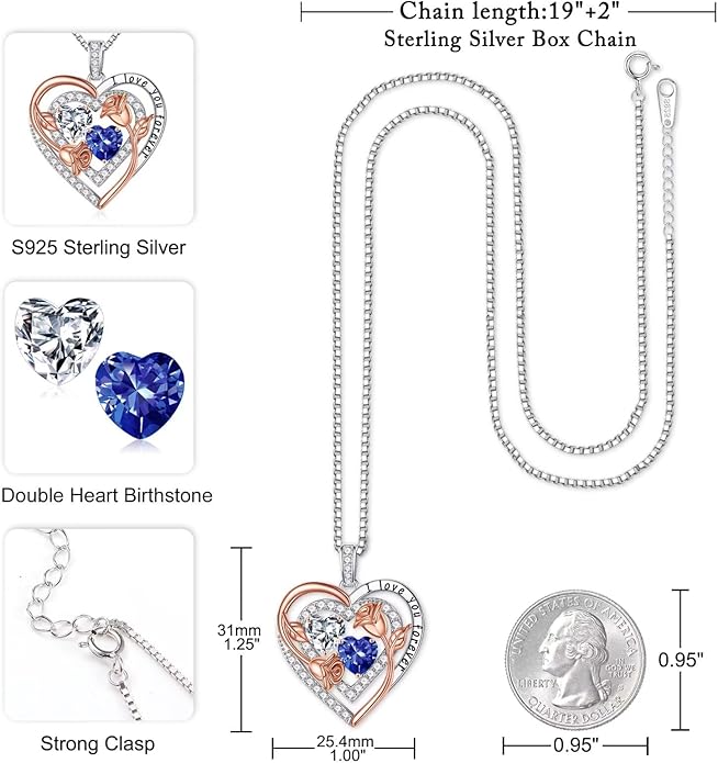 Iefil Mothers Day Gifts for Wife - Sterling Silver Birthstone Necklace Birthday Gifts for Her Wife