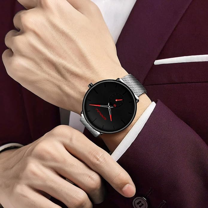 Mens Watches Ultra-Thin Minimalist Waterproof - Fashion Wrist Watch for Men Unisex Dress with Stainless Steel Mesh Band