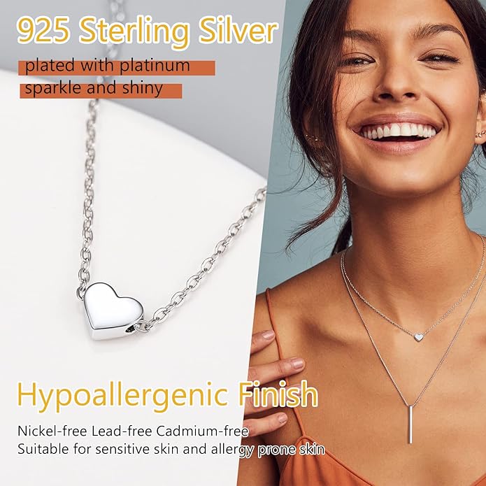 PROSILVER 925 Sterling Silver Necklace for Women | Dainty Delicate Adjustable Choker with Heart/Star/Moon/Vertical Bar Pendant, Hypoallergenic Tarnish Resistant Everyday Jewelry Gift for Her