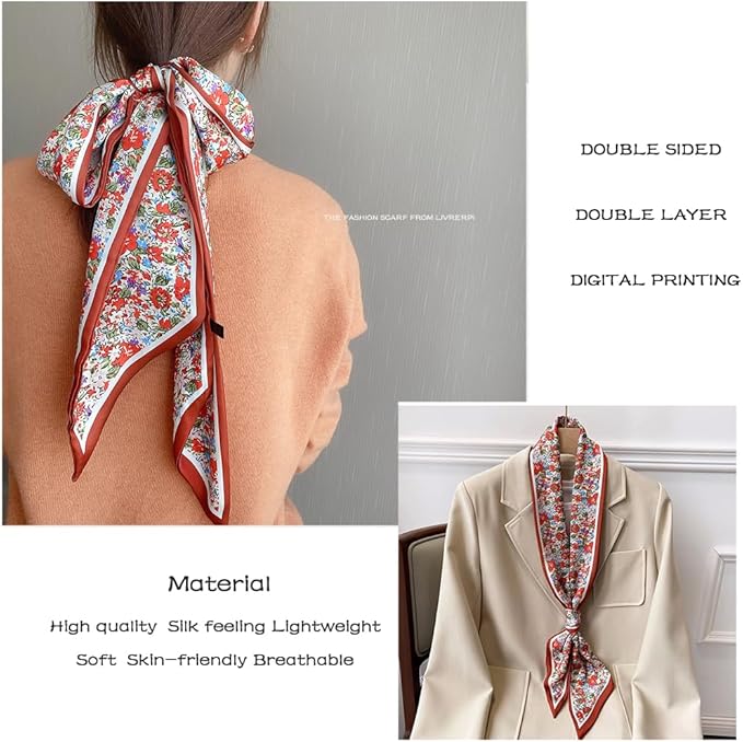 Livrerpi Silk Feeling Head Scarf Fashion Satin Hair Scarf Square Long Scarves for Women Gifts