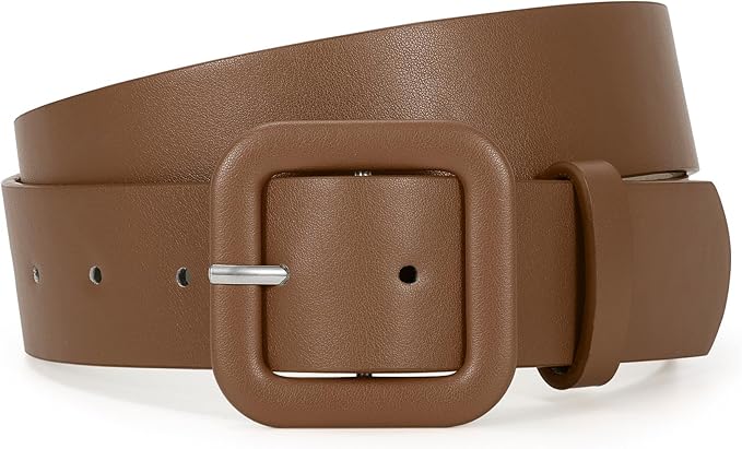 WHIPPY Women Leather Belt Candy Color Fashion Square Buckle Belt Ladies Belt for Jeans Pants Dresses