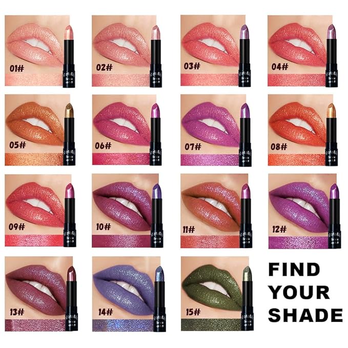 Kaely Glitter Metallic Lipstick Makeup, Shimmer Metallic Lipsticks for Women, High Pigmented Lip Gloss Long Lasting Waterproof Smudge Proof, Vegan & Cruelty-Free, 12