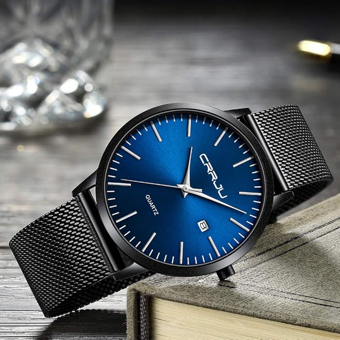 CRRJU Men's Minimalist Casual Luxury Auto Date Watches Fashion Business Japan Movement Quartz Waterproof Wristwatches for Men Stainsteel Steel Band Watch