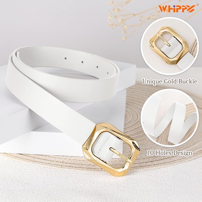 WHIPPY Women's Leather Belts with Gold Buckle Casual Fashion Ladies Waist Belts for Jeans Pants Dresses