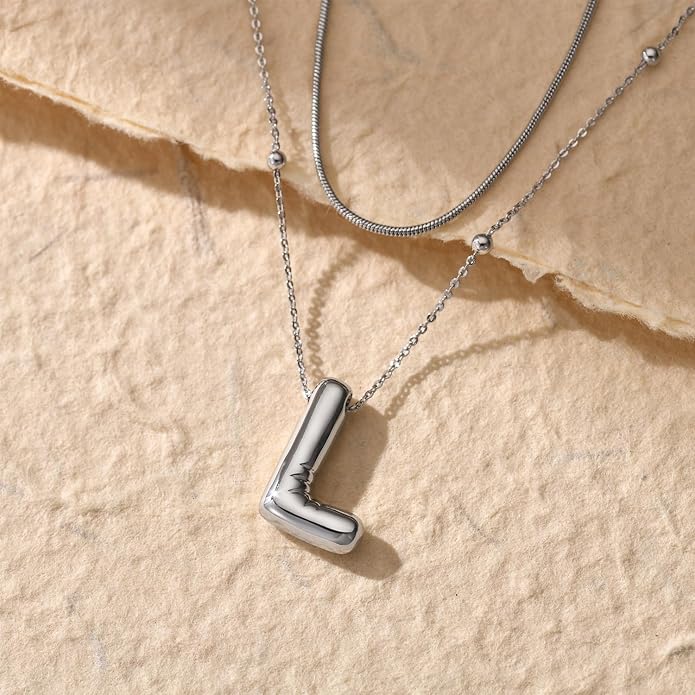 LUCA SMITH Initial Necklaces for Women, Dainty Balloon Bubble Letter, Name Letter Alphabet Pendant Layered Choker Chain Jewelry Gift