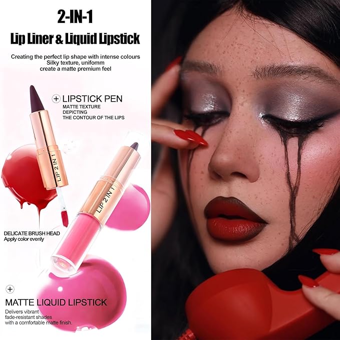 Grape Purple Lip Liner and Liquid Lipstick Set,Lip Kit with Lip Liner and Gloss, lip combo sets for black women,High Pigmented Lip Kits Long Lasting Waterproof Matte Lipstick Lip Combo Makeup #2
