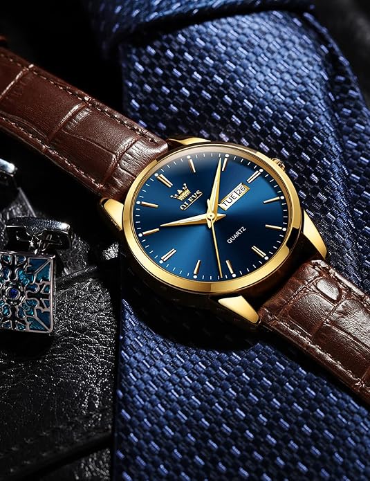 OLEVS Mens Watches, Casual Leather Watches for Men Easy to Read Quartz Number Watch with Date Waterproof Blue/Black/Silver Face Men's Wrist Watches…