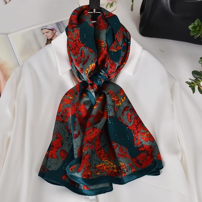 100% Mulberry Silk Scarf for Women Neck Oblong Headscarves Long Floral Print Lightweight Silk Wraps Shawls 67"*20"