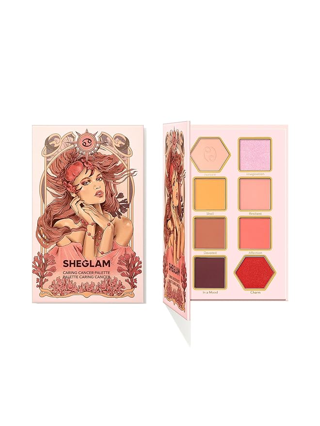 SHEGLAM Glitter Metallic Eyeshadow Palette 8-Color High Pigment Pink Dark Purple Long Wearing Horoscope Collection Eye Shadow Palette - Caring Cancer