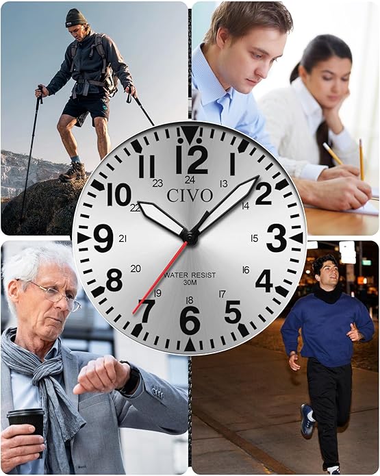 CIVO Analog Wrist Watches for Men: Waterproof Stainless Steel Mens Watches - Silver Watch with Easy Read Dial Men's Watch for Gift
