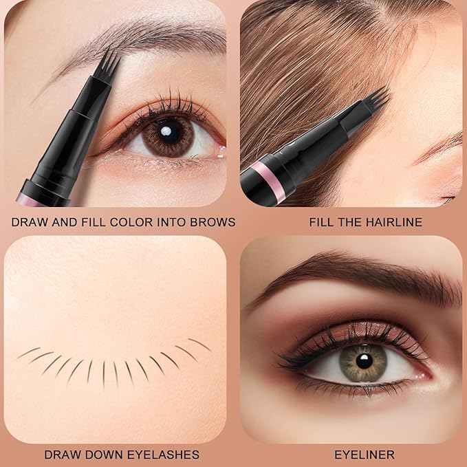 Eyebrow Pencil,2-in-1 Waterproof Eyebrow Pen with 4 Tip Brow Pen and Ultra-Precise Brow Pencil,with Dual-ended Eyebrow Brush,Eyebrow Makeup for Natural Looking Eyebrows-Chocolate