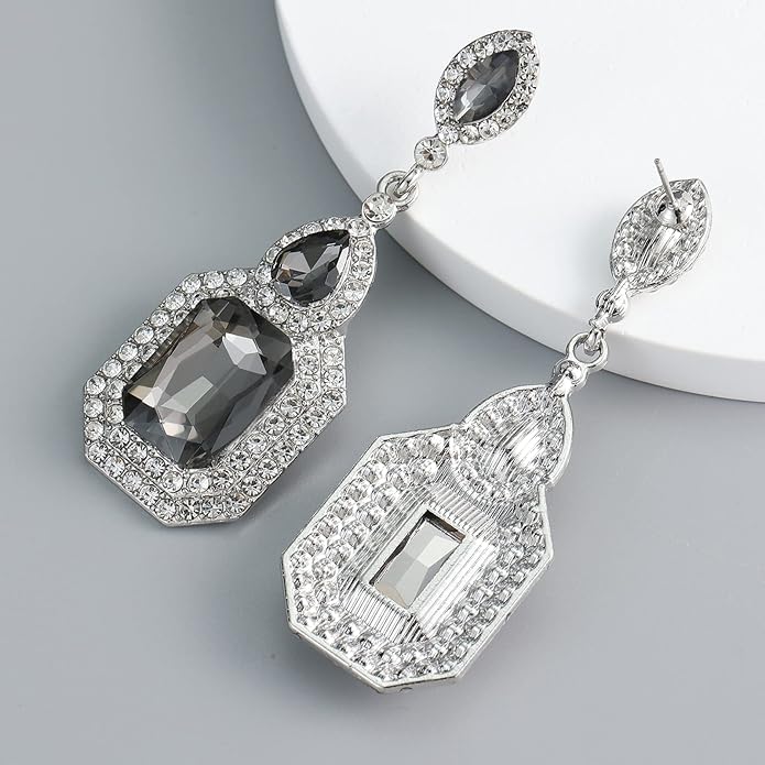 Vintage Rhinestone Dangle Statement Earrings Colorful Long Crystal Dangling Drop Earring for Women Formal Wedding Prom