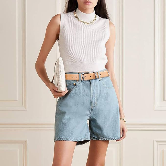 Women's Leather Belts with Gold Buckle Fashion Leather Waist Belt Elegant Ladies Belts for Jeans Dress & Casual Wear