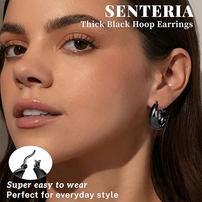 Senteria 12mm Wide Thick Hoop Earrings 925 Sterling Silver Hoop Earrings for Women Hypoallergenic 14K Real Gold Plated Hoops Large Earring Lightweight Chunky Hoops Earring for Women 25/30/40/50MM