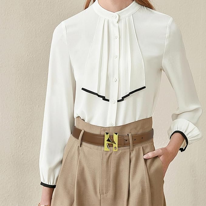 Women's Fashion Classic Metal Buckle Leather Belt with Jeans Dress