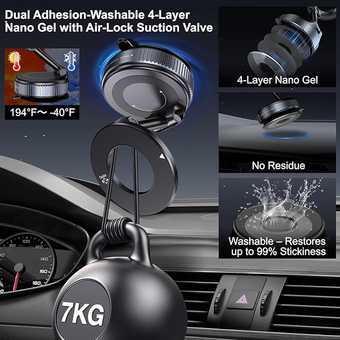 Vacuum Magnetic Suction Phone Holder, Foldable and Retractable Hands-Free Suction Cup Phone Mount for Car/Gym/Mirror/Smooth Surface, Compatible with iPhone and Android (Space Grey)