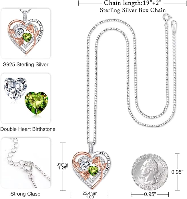 Iefil Mothers Day Gifts for Wife - Sterling Silver Birthstone Necklace Birthday Gifts for Her Wife