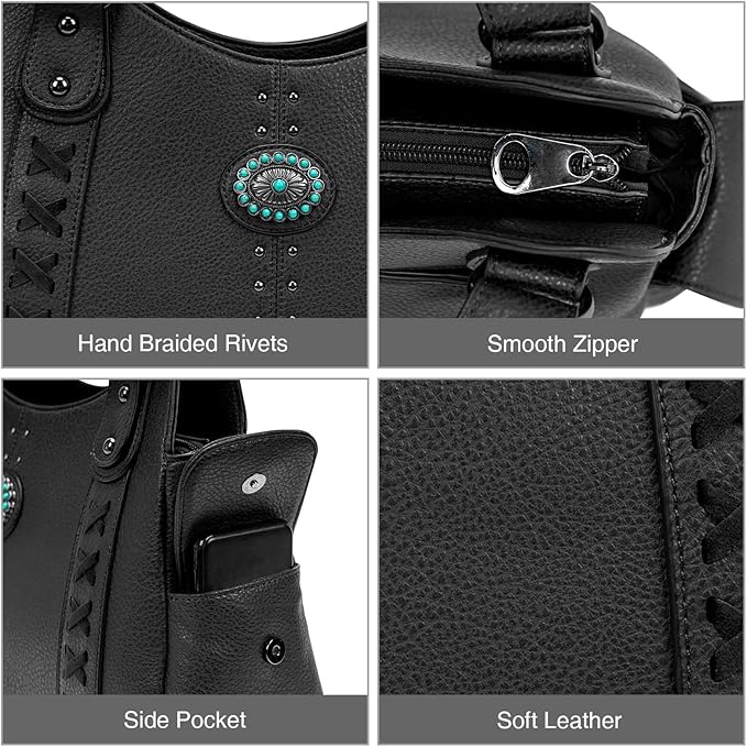 Tote Bag for Women Large Western Purse Ladies Top Handle Shoulder Handbags Vintage Embossed Concho Studs