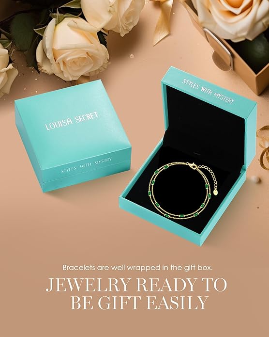 LOUISA SECRET Birthstone Bracelets for Women, 925 Sterling Silver Dainty Simple Women Charm Link Bracelet, Birthday Anniversary Christmas Jewelry Gifts for Women Wife Mom Her