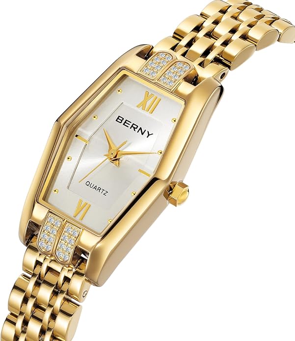 BERNY Gold Watches for Women Dainty Hexagon Ladies Quartz Wrist Watches Stainless Steel Band Fashion Analog Watch Luxury Bracelet