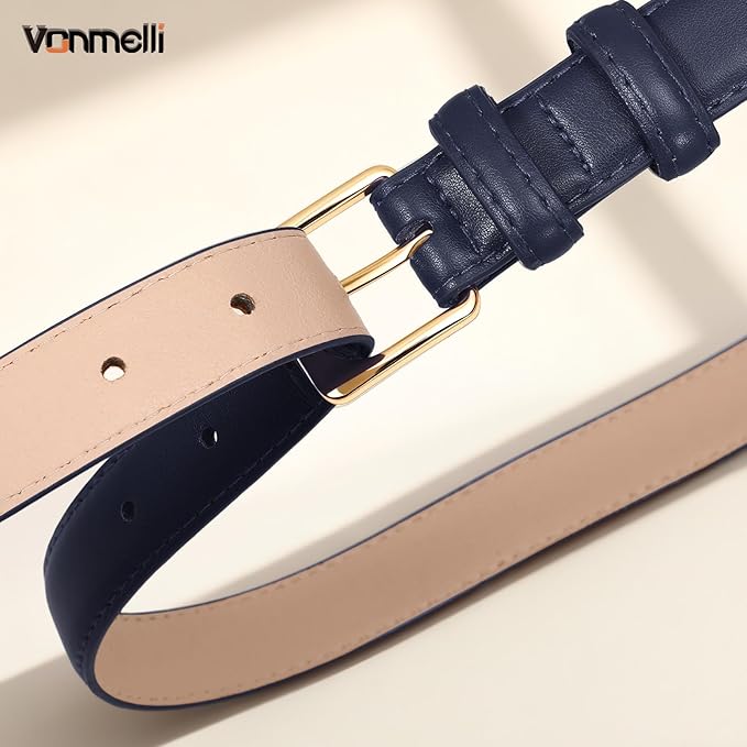 VONMELLI Womens Thin Leather Belt for Jeans Pants Dress Fashion Skinny Belt with Gold Buckle for Women