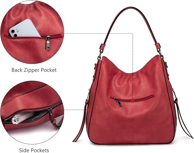 Realer Hobo Crossbody Bags for Women Designer Faux Leather Hobo Handbags Retro Large Size Shoulder Bag Bucket Purse