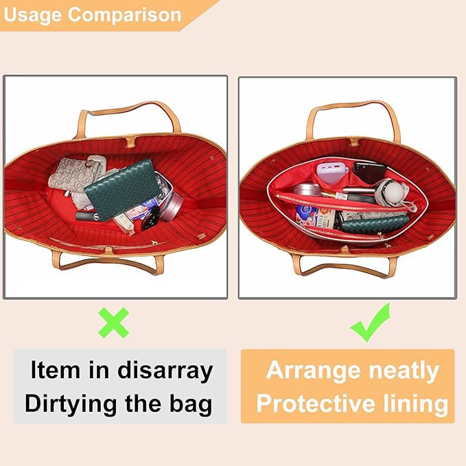 LV Neverfull PM Organizer Insert - Ultra Lightweight Bag Organizer with Zipper (Medium, White-Red) for Coach City 30 and More