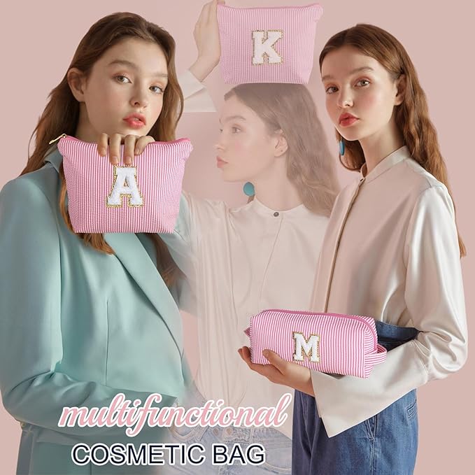 YOOLIFE Personalized Makeup Bag for Women - Monogram Cosmetic Bags Travel Toiletry Bag Brush Holder Birthday Gifts for Women Her Wedding Bridesmaid Friend Sister Teacher Wife Pink G